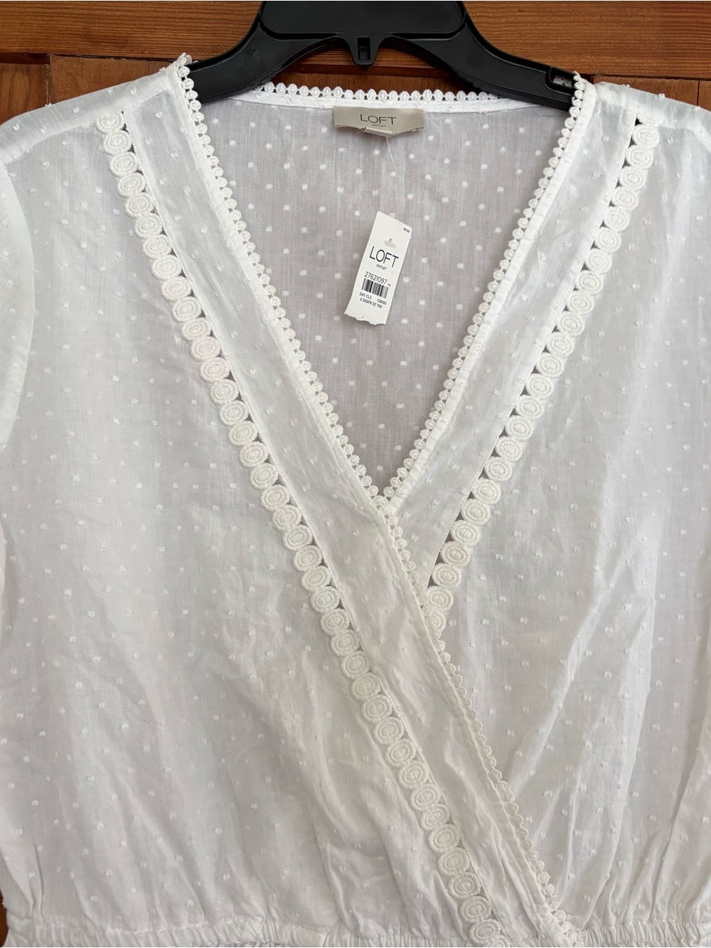NWT LOFT White Eyelash Eyelet Cotton Peplum Blouse Crochet Trim M - Picture 2 of 8